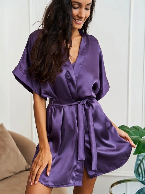 картинка Халат шелковый кимоно (Черный) магазин Одежда+ являющийся официальным дистрибьютором в России 